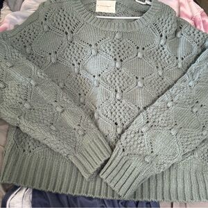 Lucky Brand Green Crew Neck Sweater with Textured Pattern
